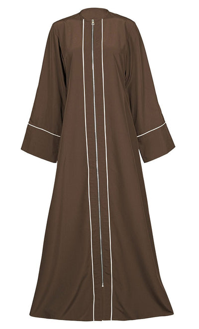 White Piping Detailing Kashibo Abaya With Pockets