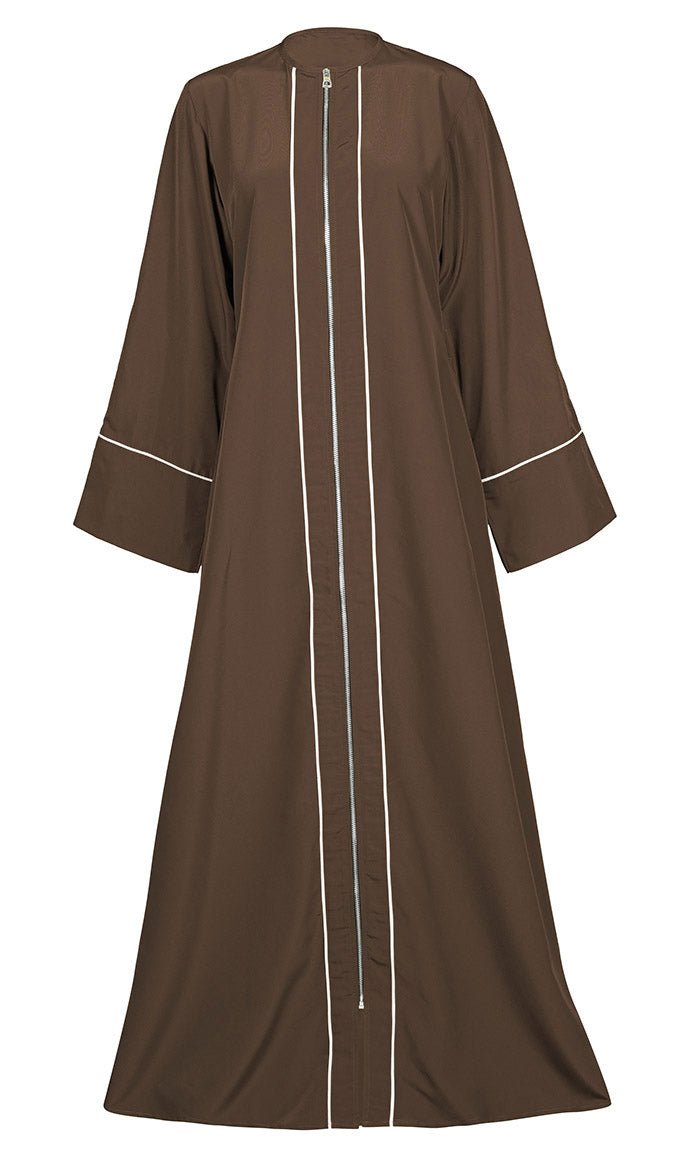 White Piping Detailing Kashibo Abaya With Pockets