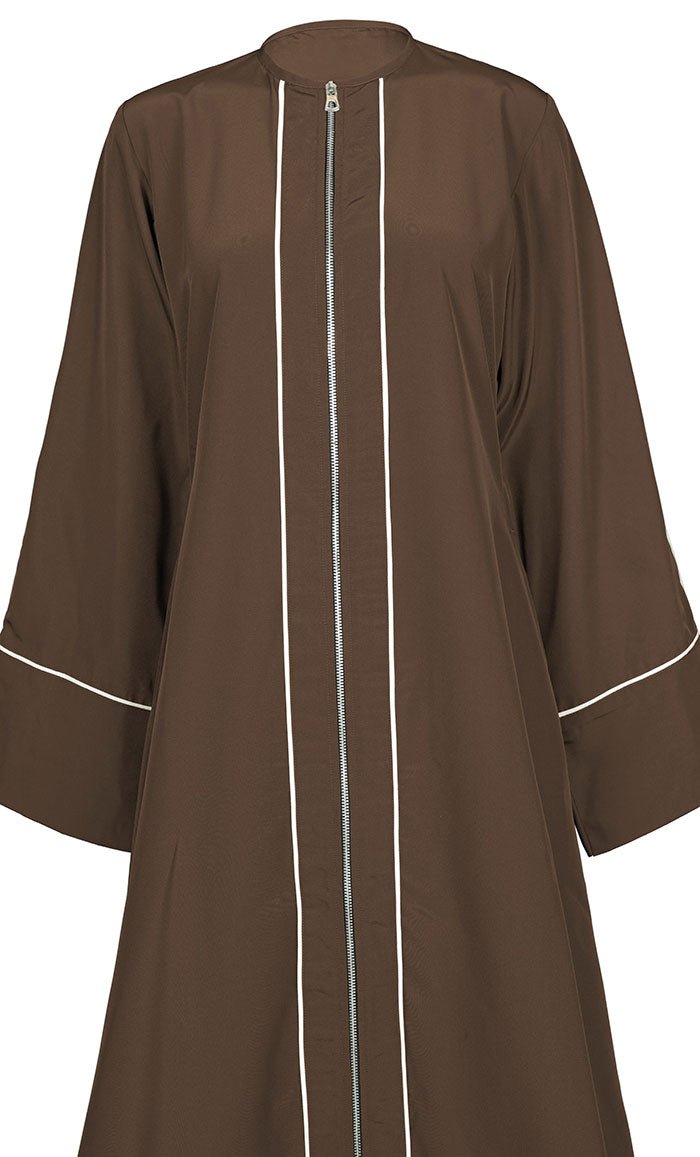 White Piping Detailing Kashibo Abaya With Pockets