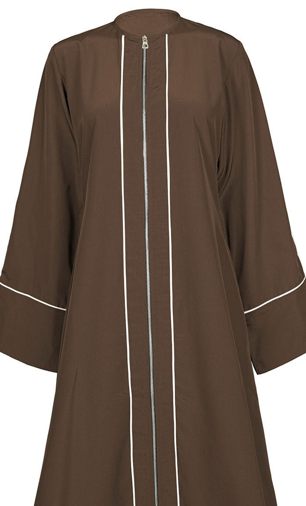 White Piping Detailing Kashibo Abaya With Pockets