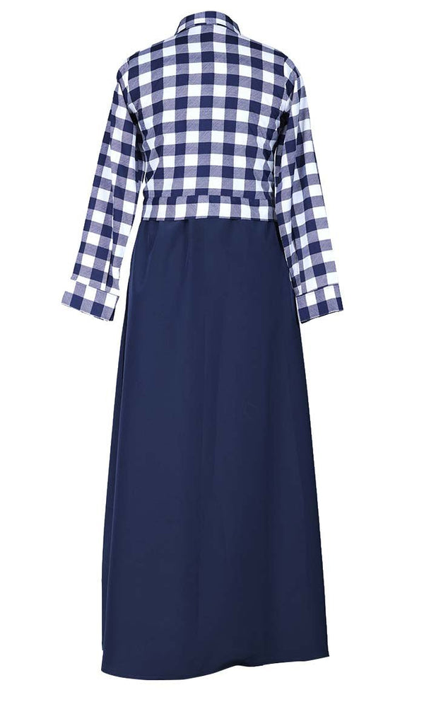Women'S Check Printed Jacket With Blue Abaya - EastEssence.com