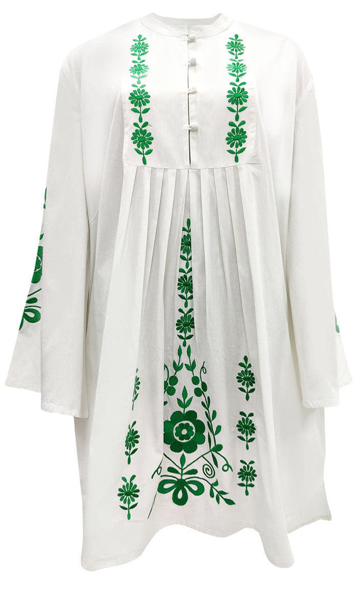 Tunique brodée blanc et vert élégante pour femme