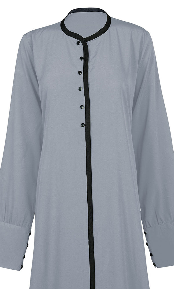 Women's Comfortable Basic Grey Crepe Abaya With Pockets