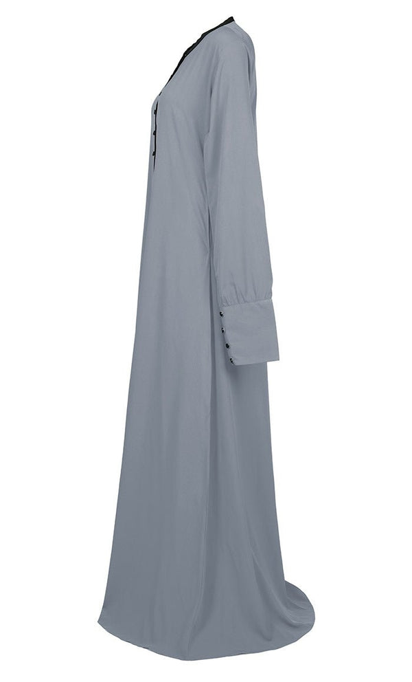 Women's Comfortable Basic Grey Crepe Abaya With Pockets