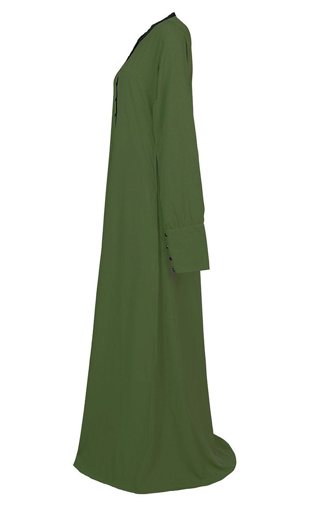 Women's Comfortable Basic Olive Crepe Abaya With Pockets - EastEssence.com
