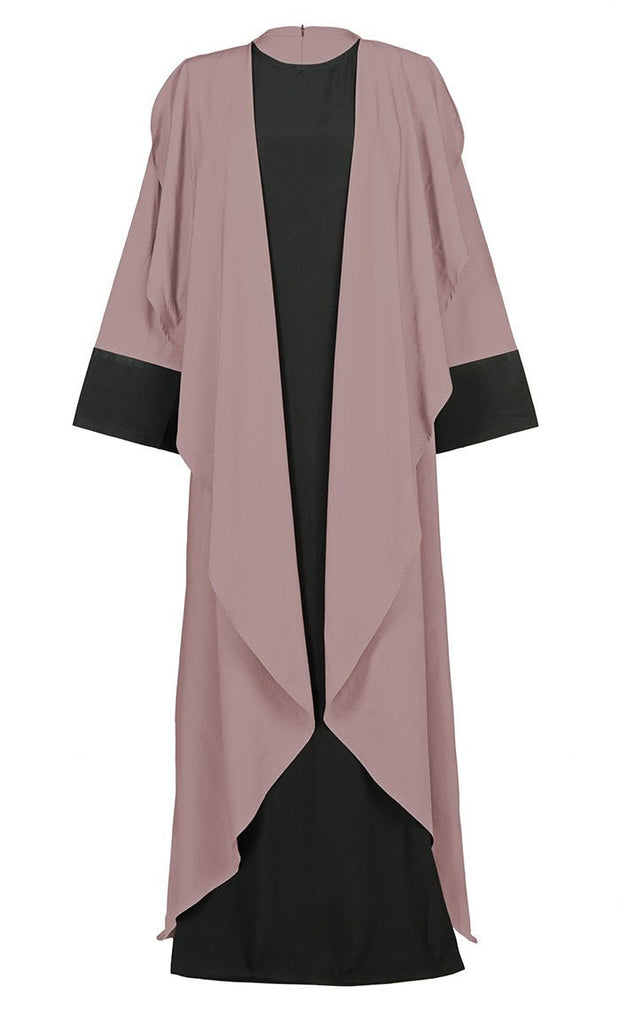 Women's Comfortable Black And Rose Dust Double Layered Abaya With Pockets - EastEssence.com