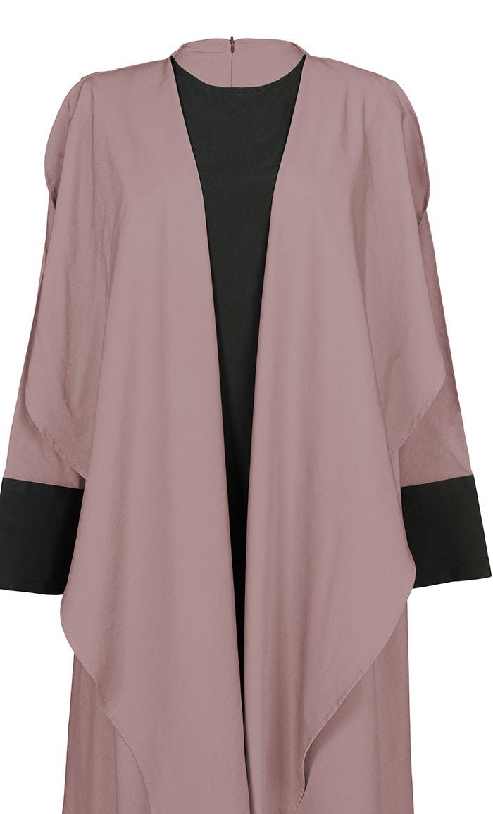 Women's Comfortable Black And Rose Dust Double Layered Abaya With Pockets - EastEssence.com