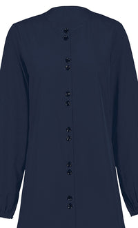 Women's Comfortable Blue Kashibo Basic Button Down Abaya With Pockets - EastEssence.com