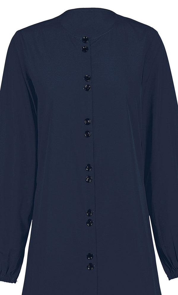 Women's Comfortable Blue Kashibo Basic Button Down Abaya With Pockets - EastEssence.com