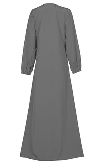 Women's Comfortable Grey Kashibo Basic Button Down Abaya With Pockets - EastEssence.com