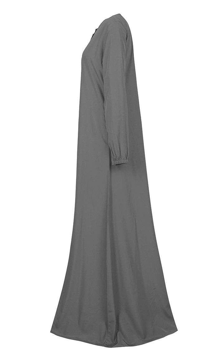 Women's Comfortable Grey Kashibo Basic Button Down Abaya With Pockets - EastEssence.com