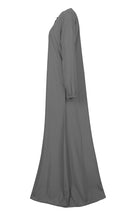 Women's Comfortable Grey Kashibo Basic Button Down Abaya With Pockets - EastEssence.com