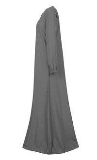 Women's Comfortable Grey Kashibo Basic Button Down Abaya With Pockets - EastEssence.com