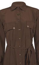 Women's Comfortable Kashibo Dark Brown Button Down Abaya With Pockets And Loose Belt - EastEssence.com