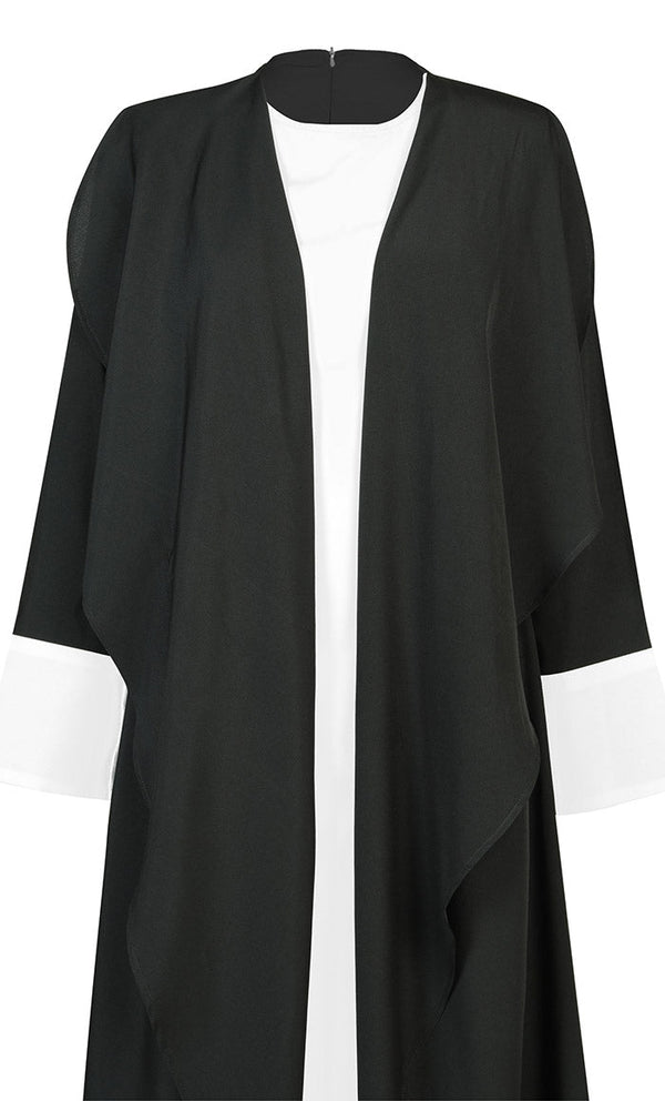 Women's Comfortable White And Black Double Layered Abaya With Pockets - EastEssence.com