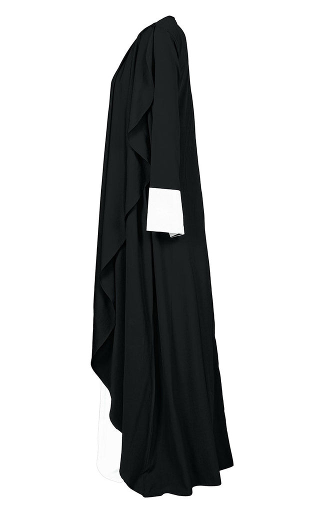 Women's Comfortable White And Black Double Layered Abaya With Pockets - EastEssence.com