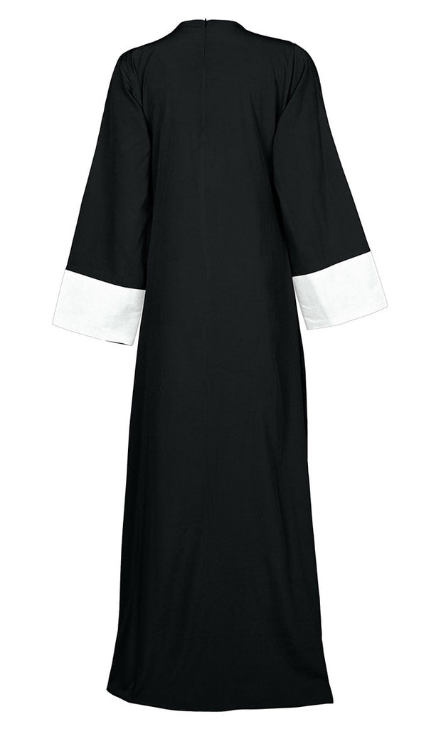 Women's Comfortable White And Black Double Layered Abaya With Pockets - EastEssence.com