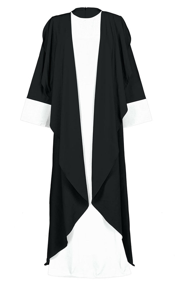 Women's Comfortable White And Black Double Layered Abaya With Pockets - EastEssence.com