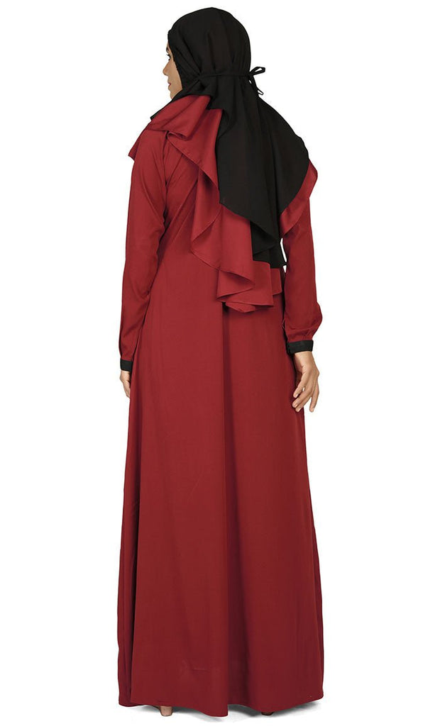 Women's Contrasted Black And Red Prayer Dress - EastEssence.com