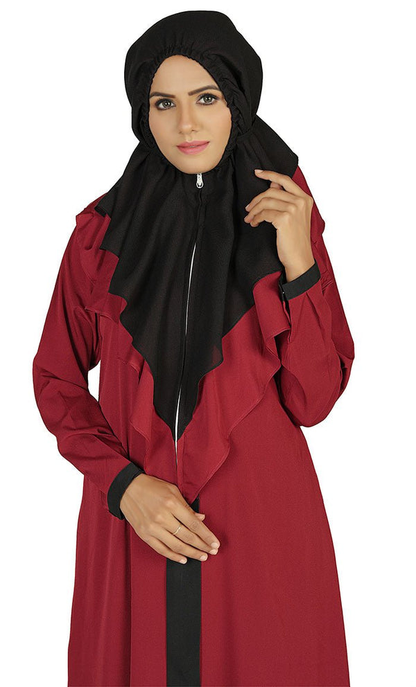 Women's Contrasted Black And Red Prayer Dress - EastEssence.com
