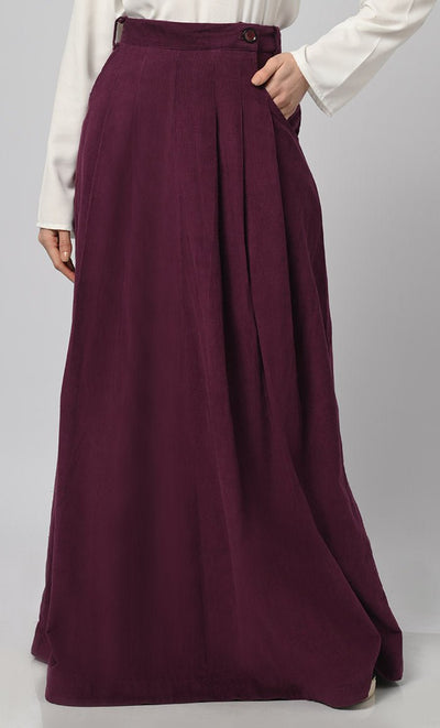 Women's Corduroy A-Line Skirt With Pockets - EastEssence.com