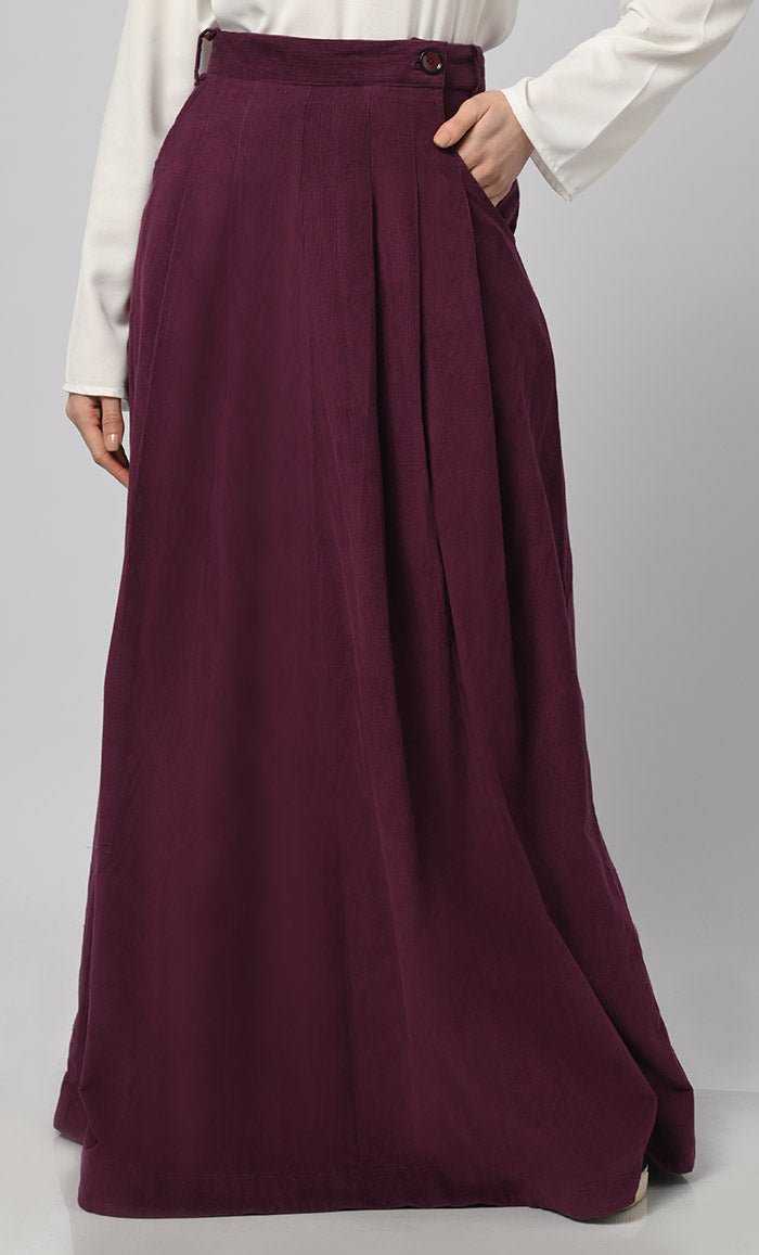 Women's Corduroy A-Line Skirt With Pockets - EastEssence.com