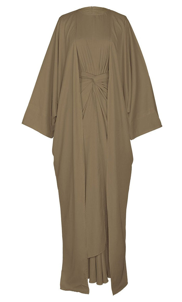 Women's Designer 3Pc Brown Modest Abaya Set - EastEssence.com