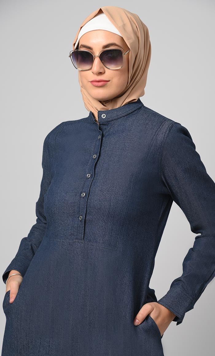 Women's Front Button Denim Abaya