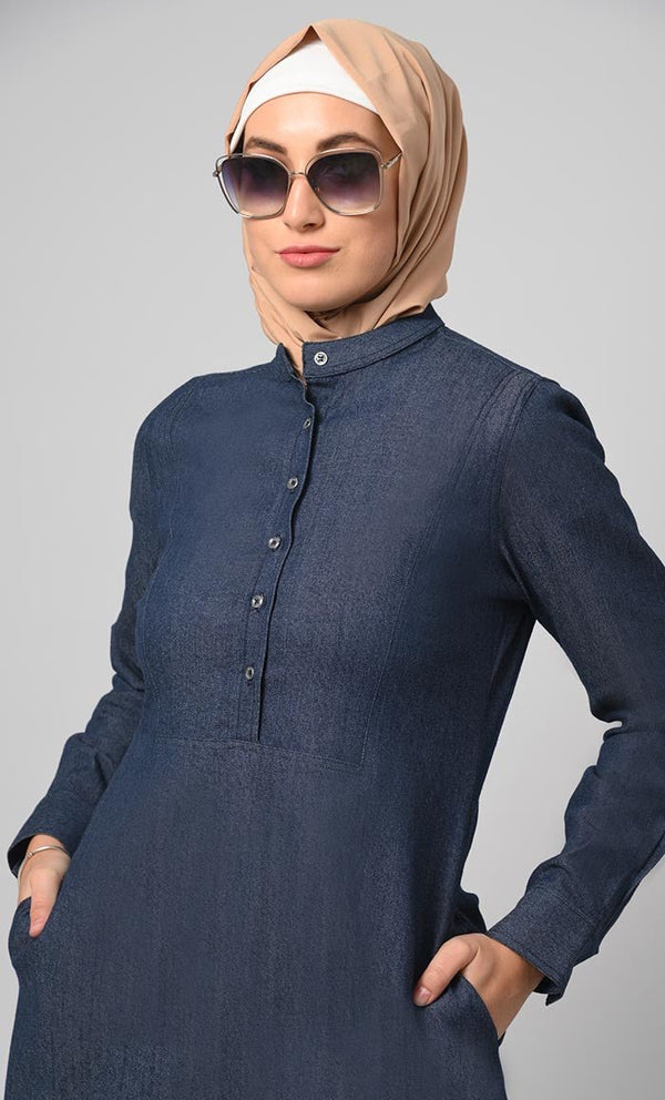 Women's Front Button Denim Abaya