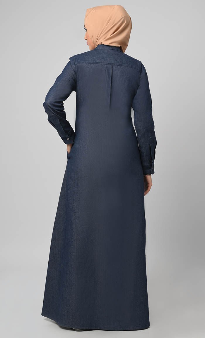 Women's Front Button Denim Abaya