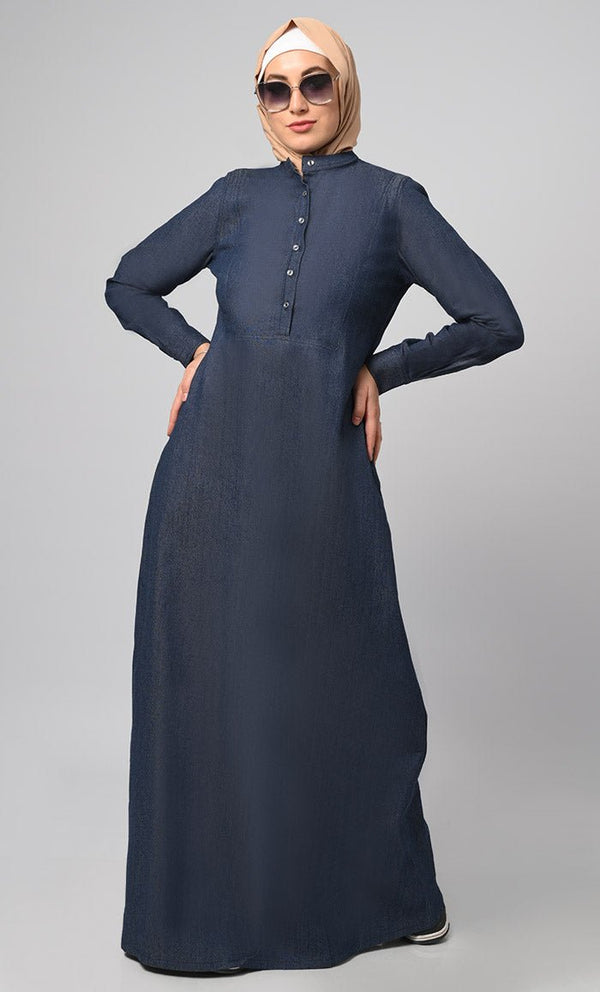 Women's Front Button Denim Abaya