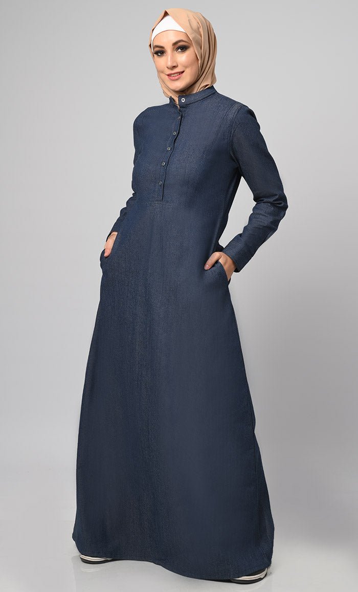 Women's Front Button Denim Abaya