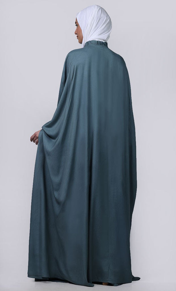 Women's grey new embroidered patch work detailing Abaya - EastEssence.com