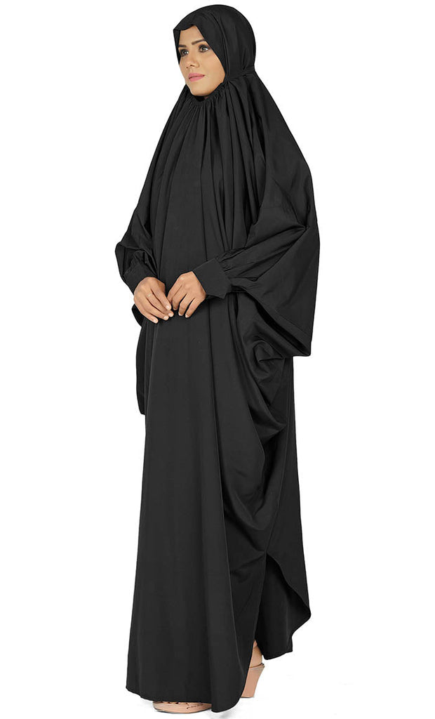 Women's Islamic Black Prayer Dress/Burqa Set