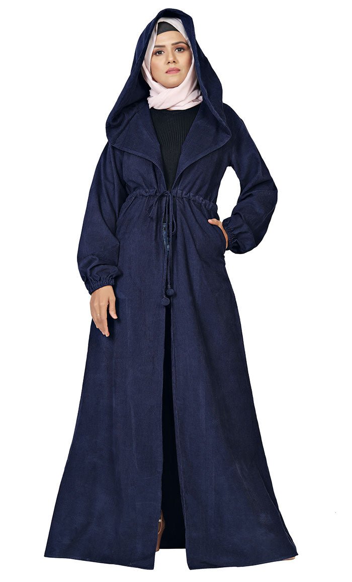 Women's Islamic Corduroy Drwstring And Hooded Detailing Jilbab - EastEssence.com