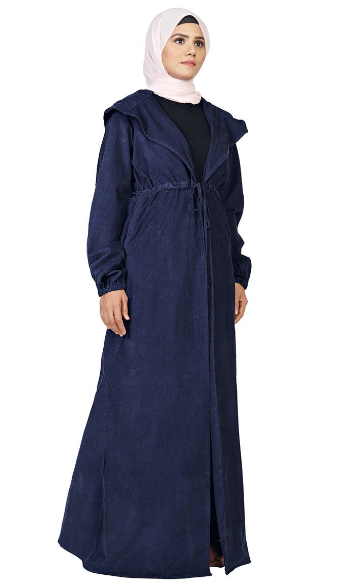 Women's Islamic Corduroy Drwstring And Hooded Detailing Jilbab - EastEssence.com