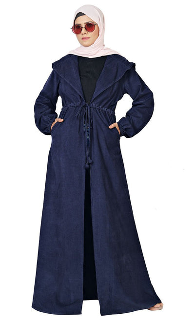 Women's Islamic Corduroy Drwstring And Hooded Detailing Jilbab - EastEssence.com