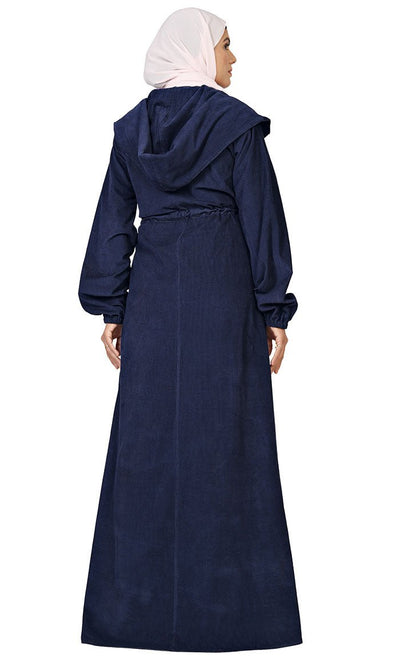 Women's Islamic Corduroy Drwstring And Hooded Detailing Jilbab - EastEssence.com