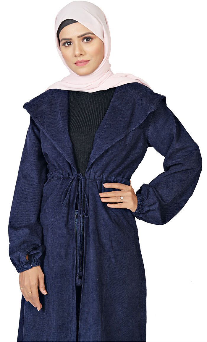 Women's Islamic Corduroy Drwstring And Hooded Detailing Jilbab - EastEssence.com