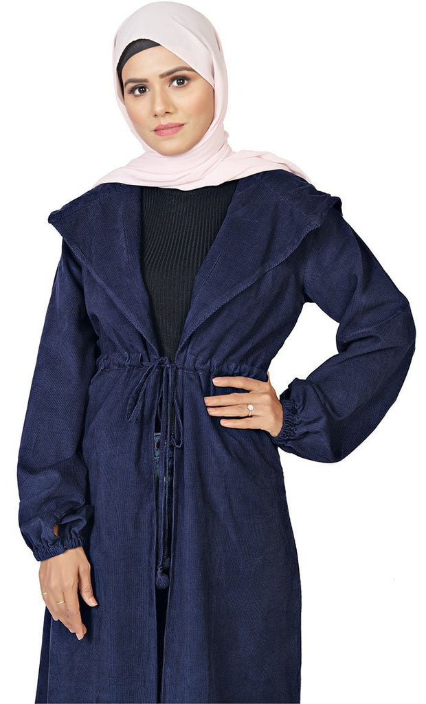 Women's Islamic Corduroy Drwstring And Hooded Detailing Jilbab - EastEssence.com