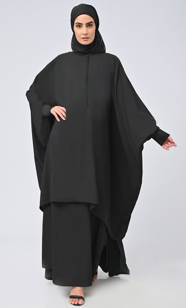 Women's Islamic Front Zipper Double Layer Dress For Women (2Pcset+Hijab) - EastEssence.com