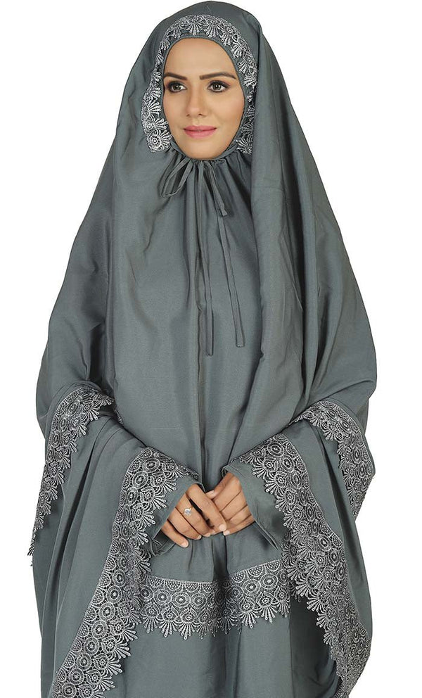 Women's Islamic Grey Prayer Dress/Burqa Set - EastEssence.com