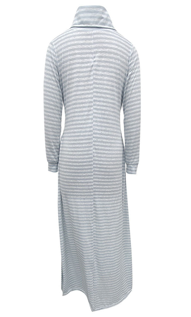 Women's Islamic Jersey Grey And White Stripe Abaya - EastEssence.com