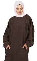 Women's Islamic Warm Brown Corduroy Long Tunic - EastEssence.com