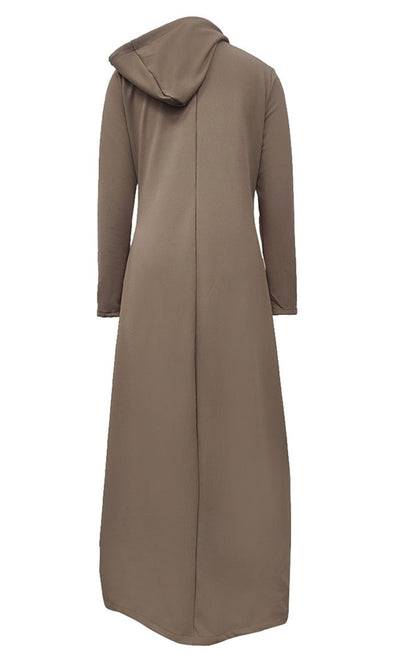 Women's Islamic Winter Hooded Brown Pantroma Abaya