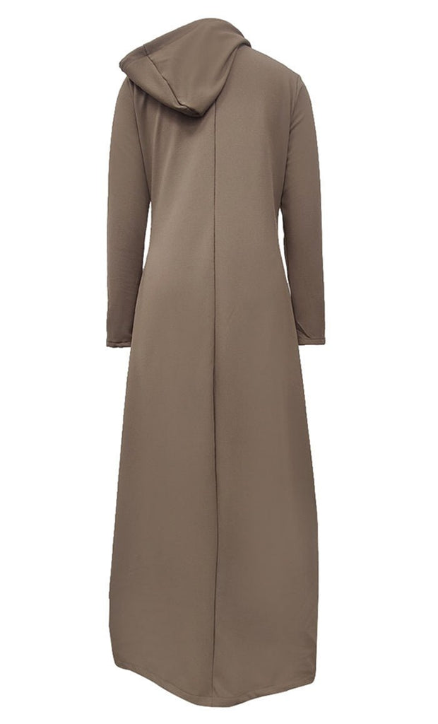 Women's Islamic Winter Hooded Brown Pantroma Abaya