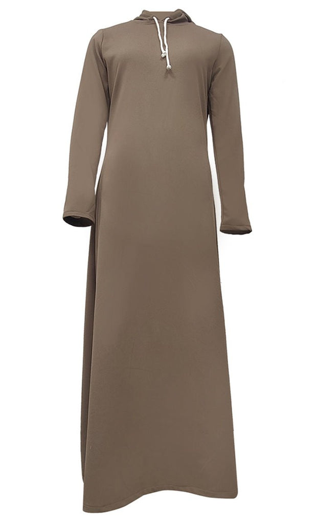 Women's Islamic Winter Hooded Brown Pantroma Abaya - EastEssence.com