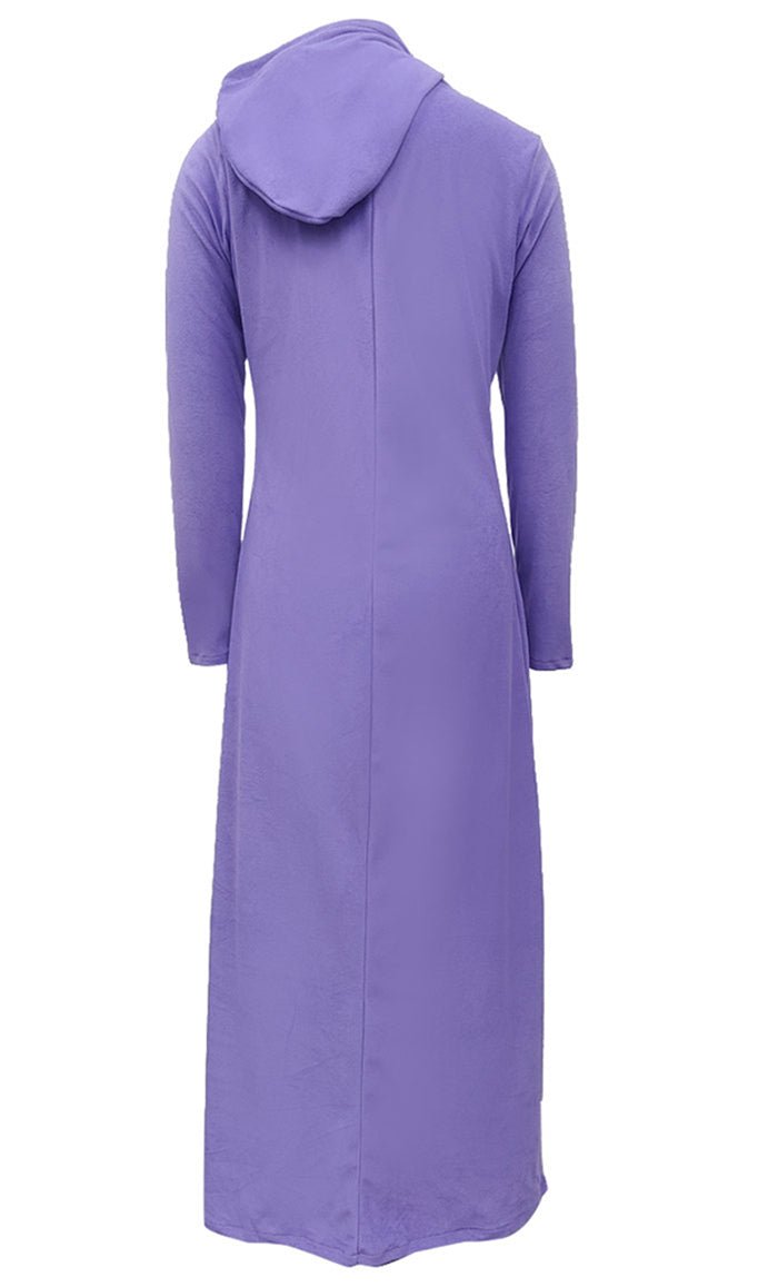 Women's Islamic Winter Hooded Lavender Soft Fleece Abaya