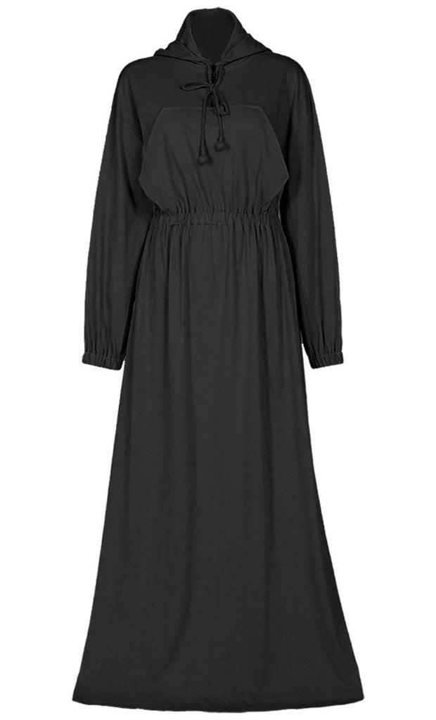 Women's Jersey Black Hooded Abaya With Pockets - EastEssence.com