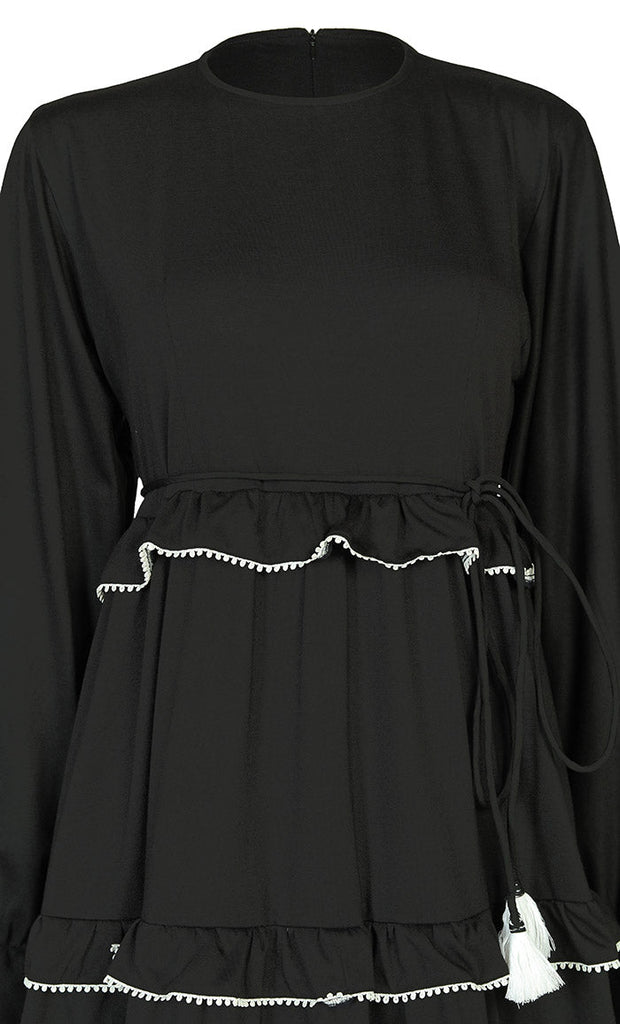 Women's Jersey Black Tiered Abaya - EastEssence.com